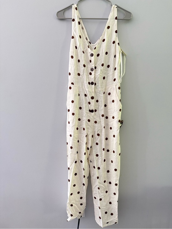 Monteau Pants - NWT Monteau Jumpsuit Pantsuit Brown Beige Polka Dot Groovy Buttons Size M